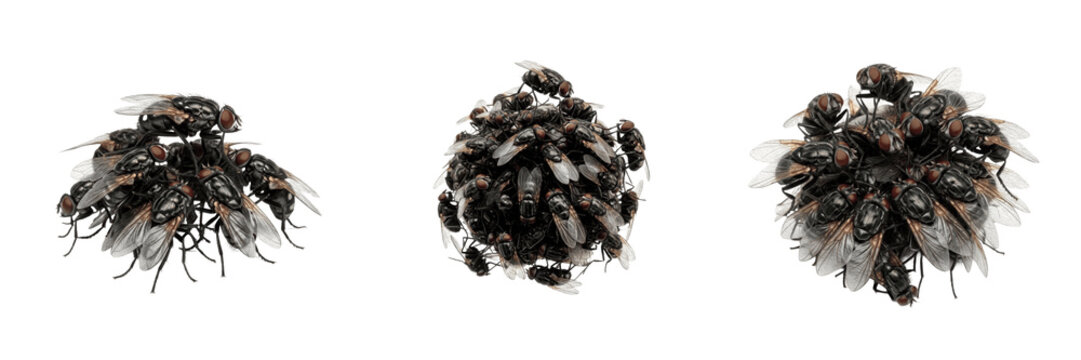 Swarm of black flies clustered, Simulium damnosum, Simuliidae family, humpbacked dipteran river blindness vector aggregate, cattle ears skin biting line, livestock farm monitoring profile