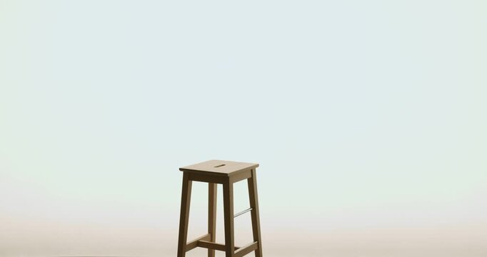 Empty room with wooden stool. Minimalist interior design. Simple furniture. Modern home decor. Neutral color palette. Bright, airy space. Perfect backdrop for product placement or showcasing furniture