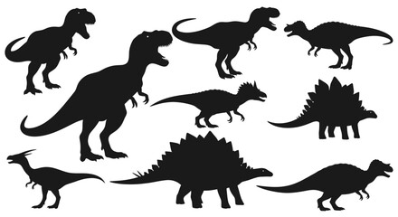 Dinosaur Silhouettes Collection: Tyrannosaurus Rex, Stegosaurus, Triceratops, and more © happy