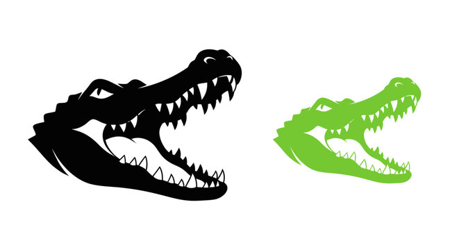 Alligator Head Silhouette and Outline, Aggressive Reptile
