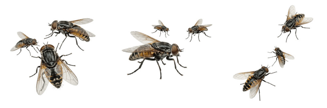 Swarm of horseflies, Tabanus bovinus, Tabanidae family, large hematophagous livestock pest flight path lines, slashing blade mandible mouthparts, bovine pasture pain avoidance tracker