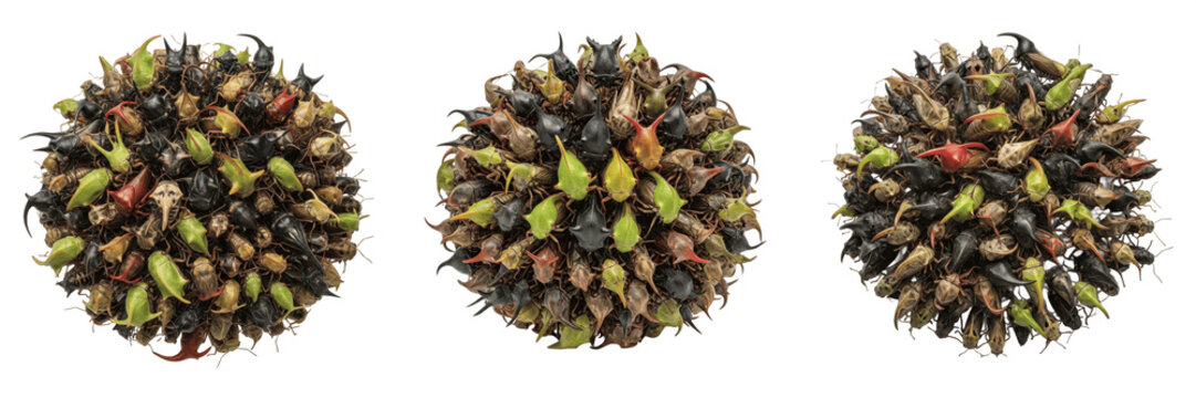 Swarm of treehoppers clustered, Umbonia crassicornis, Membracidae family, thorn bug pronominal horn modification profile, parental care behavior sap-feeding group, stem agricultural tracking