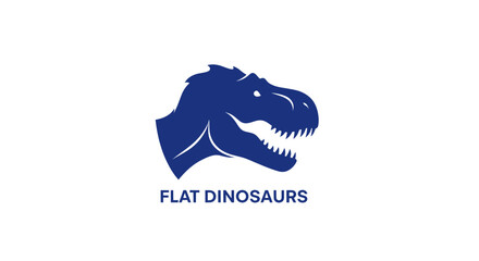 Blue Dinosaur Head Silhouette with Text "FLAT DINOSAURS" © happy