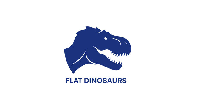 Blue Dinosaur Head Silhouette with Text "FLAT DINOSAURS"