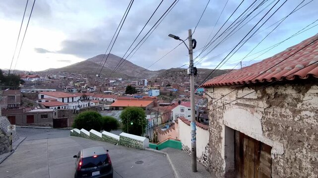 Potosi Bolivia Cityscape with Cerro Rico Mountain Framed by Arco de Cobija Archway