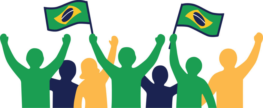 Brazilian football crowd celebrating with flags vector illustration