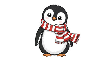 Cute cartoon penguin with striped scarf, isolated on white background, winter character © Free vector
