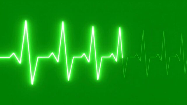 Neon green ekg heartbeat monitor pulse line animation on chroma key background, for medical and, healthcare motion