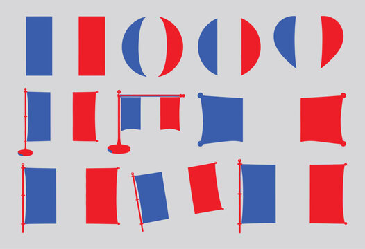 Set of France flags banners and national symbols flat icon vector illustration