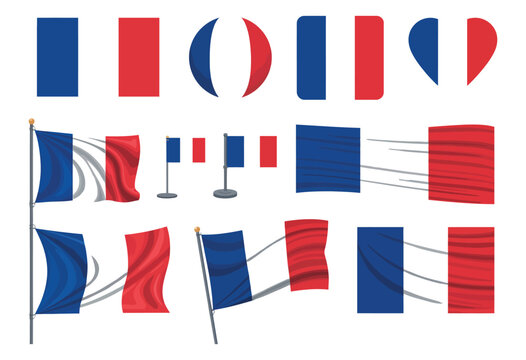 French flag collection banners symbols national icons flat vector illustration