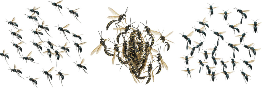 Swarm of parasitic wasps, Cotesia congregata, Braconidae family, endoparasitoid hornworm caterpillar controller, biological biocontrol agent emergence flight paths tracking profile index
