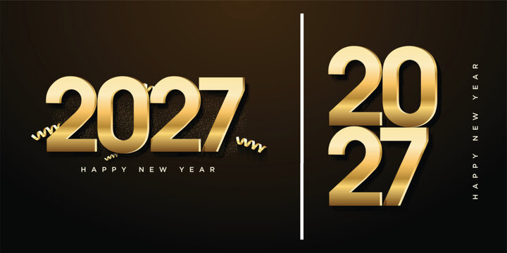2027 new year celebration with golden numerals and elegant 3d ribbon decoration is a luxury concept. 2027 number design.for flyers, banners and calendars 2027.