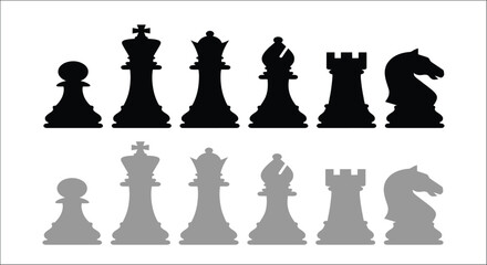 Chess Piece Silhouettes In Black And Gray Minimalist Design pieces © Vactor media 