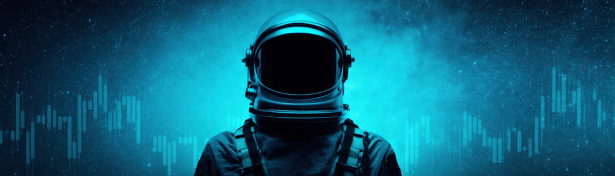 Space exploration funding astronaut helmet silhouette blue glow with data chart background for space exploration funding concept futuristic