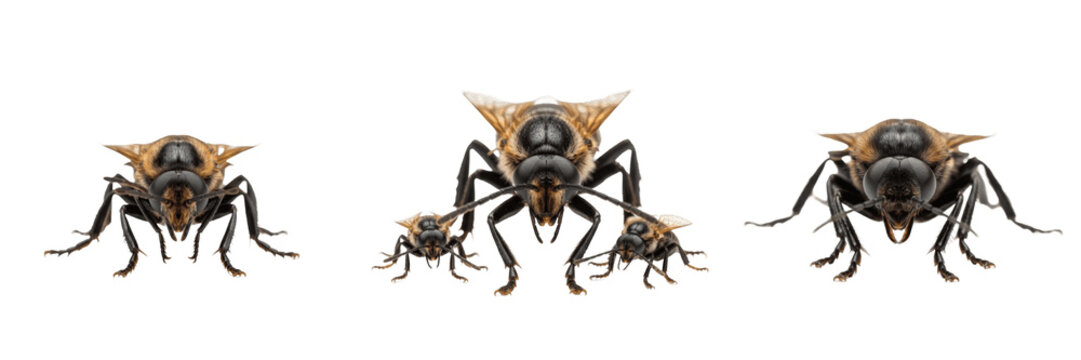 Swarm of insects side view, Blattella germanica, german cockroach lateral view body depth contour, vertical pronotal stripes pattern profile, leg coxae plate shields arrangement layout chart