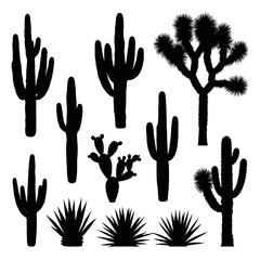 Fototapeta premium Desert Plants Silhouette Collection: Cactus, Yucca, Joshua Tree