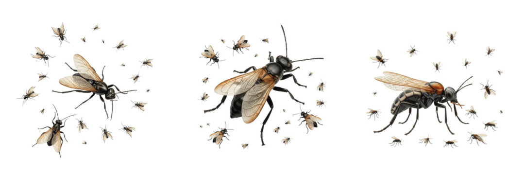 Swarm of insects layered overlapping, Calliphora sericata Lucilia vomitoria, blowfly species multi-layered carcass strike aggregation, thoracic bristle density matrix, forensic tracking guide index