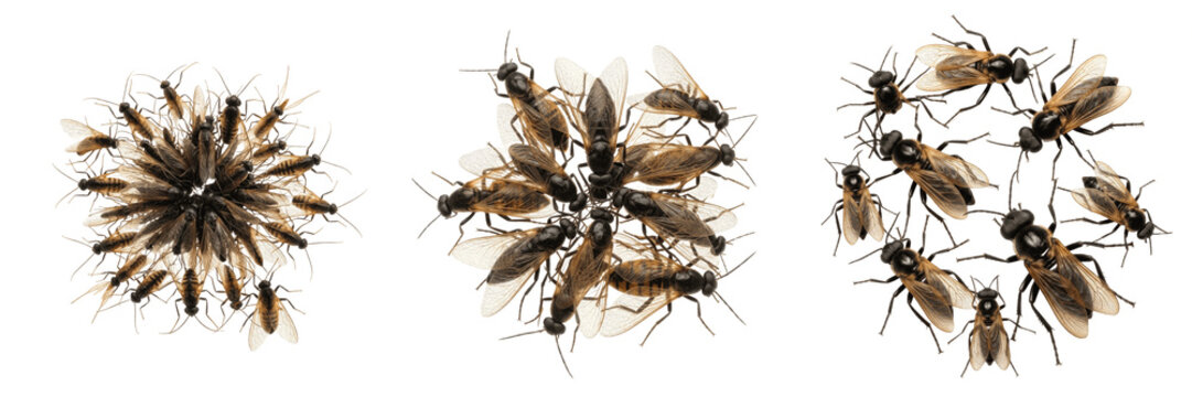 Swarm of insects crossing paths, Musca domestica Stomoxys calcitrans, house fly stable fly inter-species swarm clash lines, filiform proboscis labellum interface livestock barn vector chart index