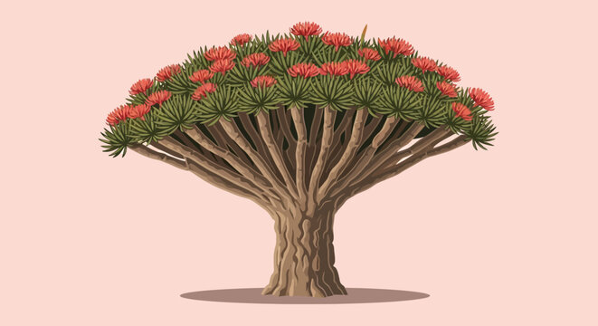 Dragon Tree with Red Flowers
