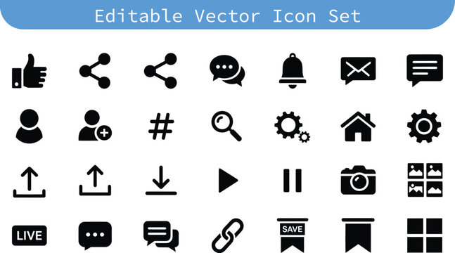 Editable vector icon set for social media web business operations with business, communication