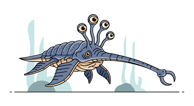 Extinct Cambrian Sea Creature with Multiple Eyes and Claw