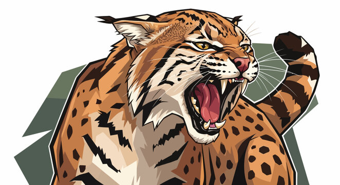 Fierce Bobcat Roaring, Aggressive Wild Cat with Open Mouth and Sharp Teeth