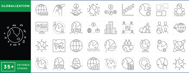 Globalization related 36 line icons set. Vector editable stroke. © LukaKumari