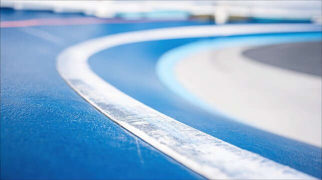 Steeply banked track forming perfect geometric parabola, minimalist wood architecture detail, side view