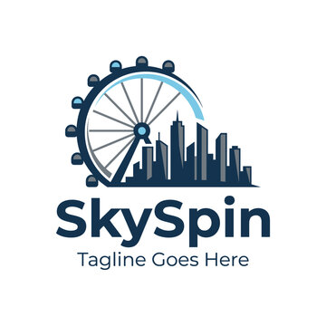 Ferris wheel and city skyline logo for entertainment or urban tourism.