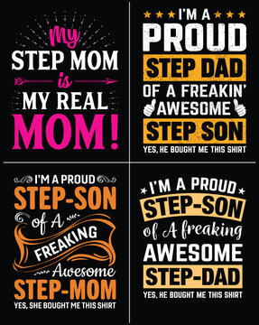 Funny step family t-shirts design with bold text and colorful graphics Vector, illustration typography shirt design