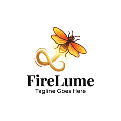 Obraz premium Glowing firefly insect logo with FireLume text