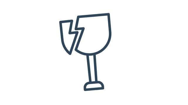 Fragile icon animation. Symbolizing handle with care requirements for delicate cargo and shipping safety, featuring a cracked glass. Alpha channel, transparent background