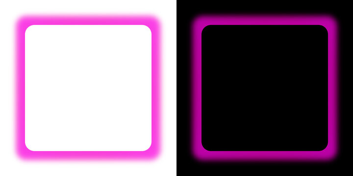 Pink soft glowing square frame with rounded corners on transparent and black background, isolated halo border overlay