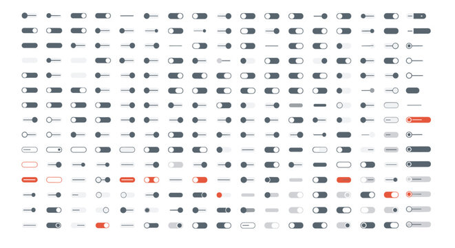 Diverse collection of user interface toggle switches, radio buttons, and checkboxes in various states for web and app design projects.