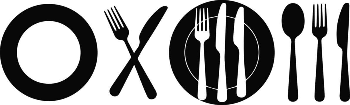 Cutlery and plates pattern for kitchen textile repeat