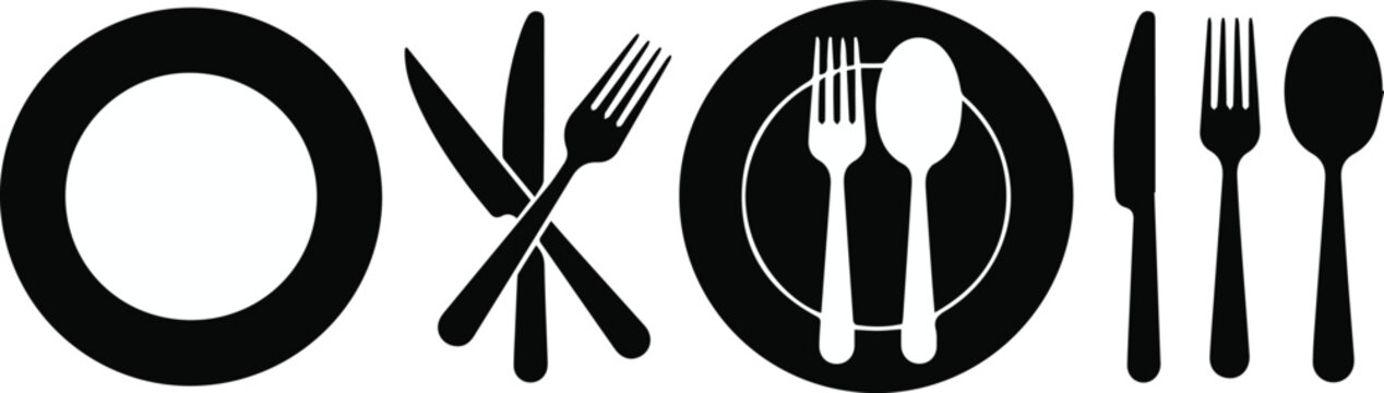 Plates and cutlery forming OXO restaurant logo concept