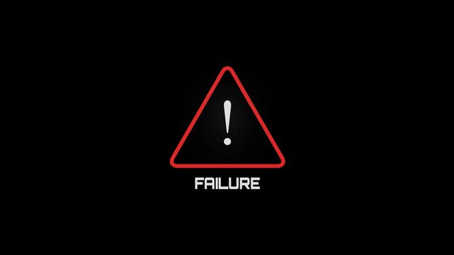 Failure notification featuring glitch effects, digital distortion and a glowing warning triangle. Ideal for system alerts, technology visuals, cybersecurity content and futuristic motion graphics.