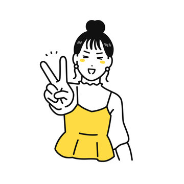 ピース まとめ髪の若い女性 ベクターイラスト素材