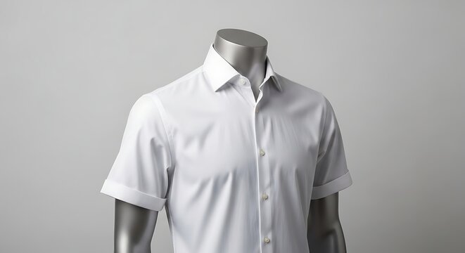 Mannequin wearing a short sleeved button down shirt