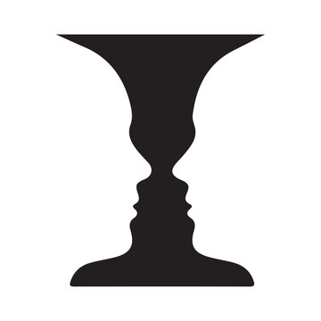 Optical Illusion Vase and Face Silhouette Vector Illustration Abstract Figure Ground Psychology Concept