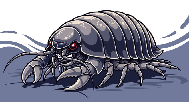 Monstrous Isopod Creature Illustration, Creepy Crawly Insect Art