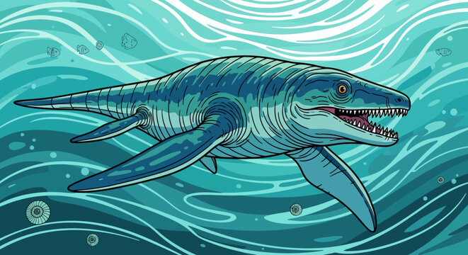 Mosasaurus Dinosaur Swimming Underwater, Prehistoric Ocean Predator