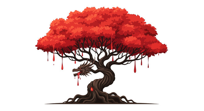 Mystical Dragon Tree with Red Foliage and Dripping Sap