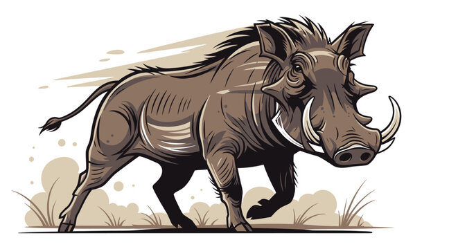 Running Warthog Illustration - Wild Animal in Motion