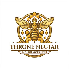 Fototapeta premium Queen bee wearing a crown on a honeycomb throne nectar logo.