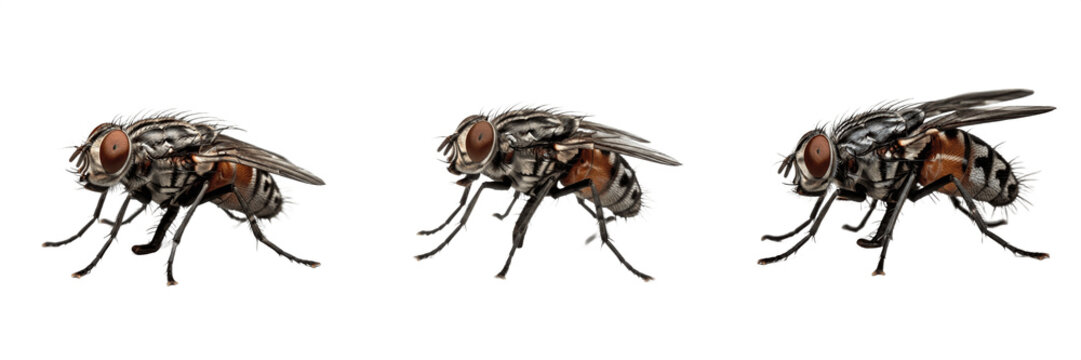 Biting fly, Stomoxys calcitrans, hematophagous insect mouthparts profile, Muscidae family, piercing stylets skin puncture stance, livestock avoidance behavior trigger, veterinary documentation