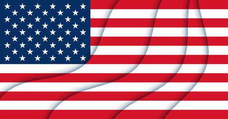 Obraz premium Paper cut national flag of USA, 4th July Independence Day holiday papercut banner. United states of America national flag or USA stars and stripes background with 3d paper cut wavy layers