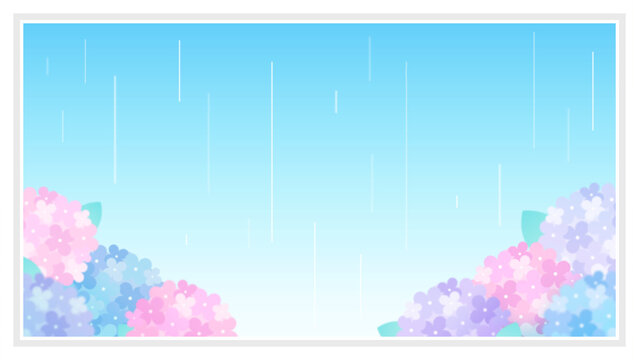 梅雨 紫陽花 あじさい 雨 景色 配信 サムネイル バナー デザイン 背景 イラスト 
