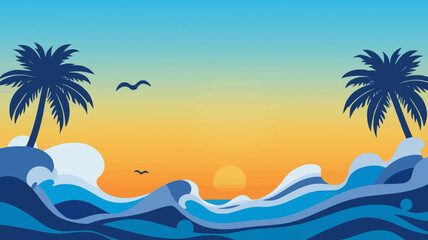 Obraz premium Template vector Wave background for summer banner with flat design