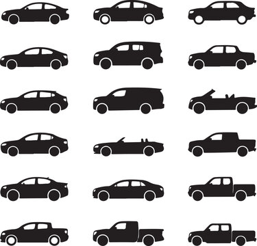 Car auto vehicle transport silhouette type design travel race model technology style and generic automobile contemporary kid toy flat vector illustration